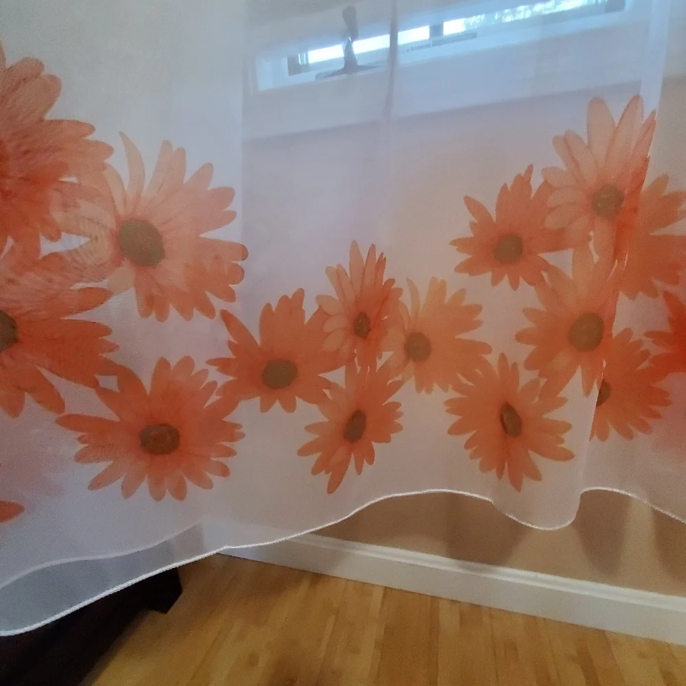 Terracotta color Floral Print Sheer Curtain